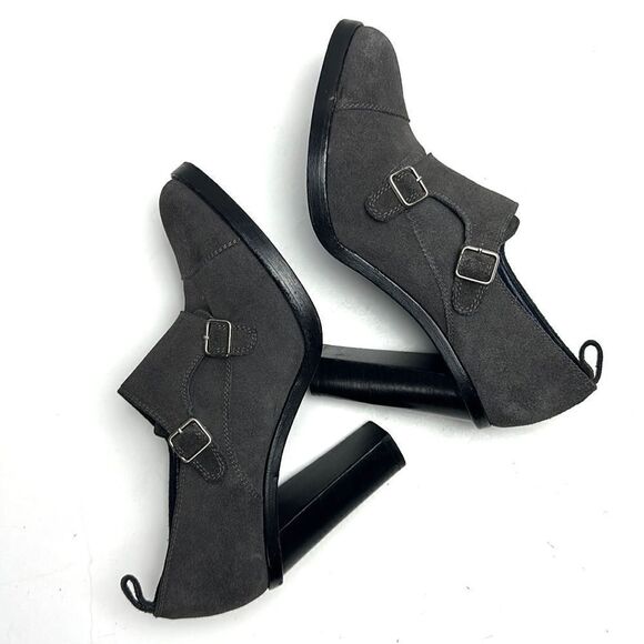 Brooks Brothers Charcoal Gray Suede Monk Strap Heels Booties made in Italy 6,5 - Picture 5 of 15
